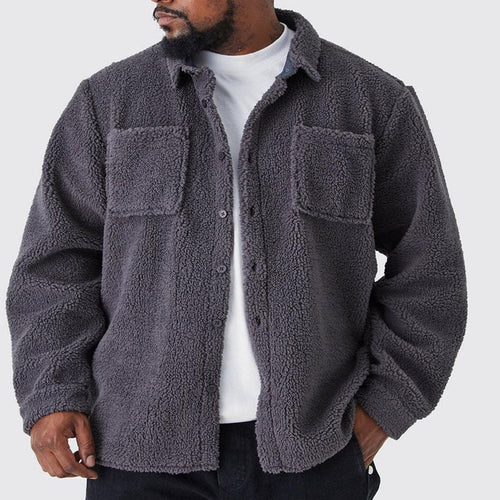 Men Autumn Woven Cardigan Jacket With Polo Collar Loose Fit And Side Seam Pockets