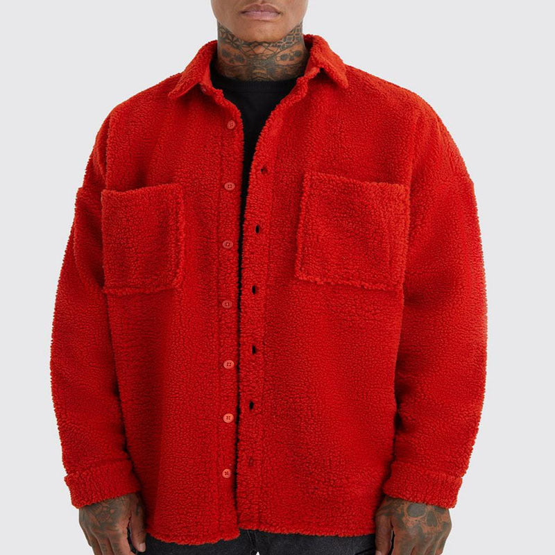 Men Autumn Woven Cardigan Jacket With Polo Collar Loose Fit And Side Seam Pockets