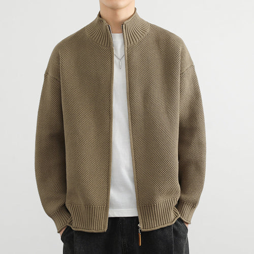 Men Autumn Knitted Zipper Cardigan With Stand Collar Loose Fit And Size Range M–3XL