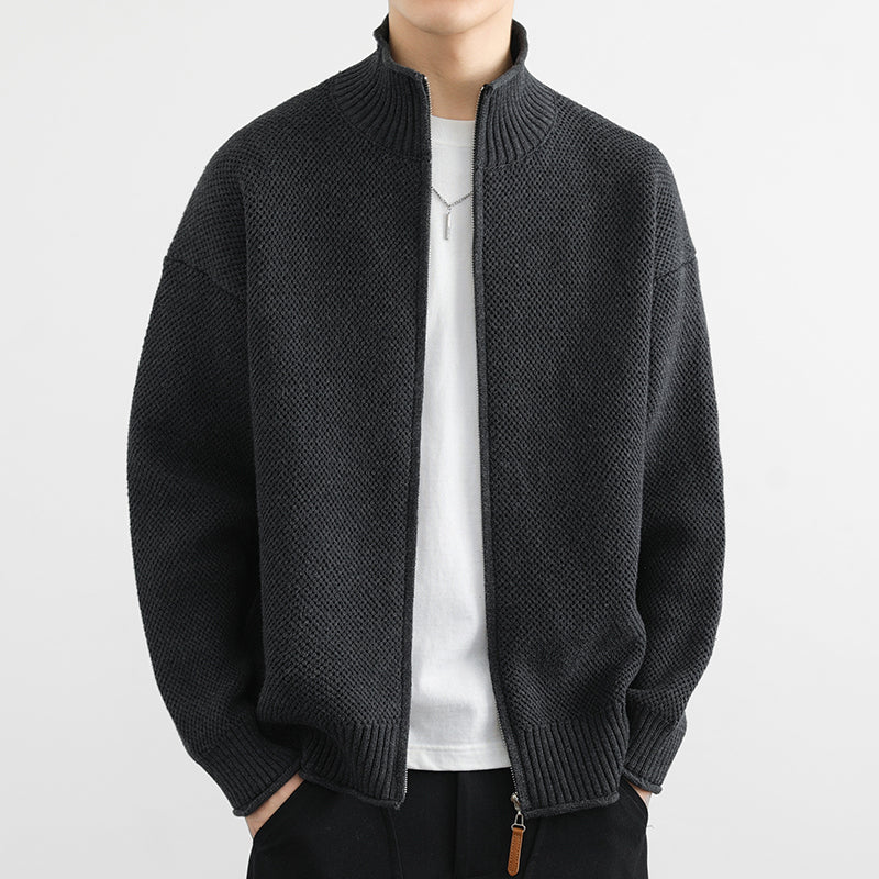 Men Autumn Knitted Zipper Cardigan With Stand Collar Loose Fit And Size Range M–3XL