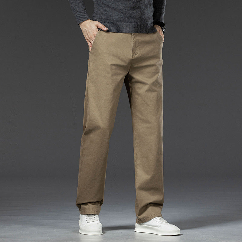 Men Straight-Leg Trousers With Mid-Waist Zipper Fly And Reinforced Stitching