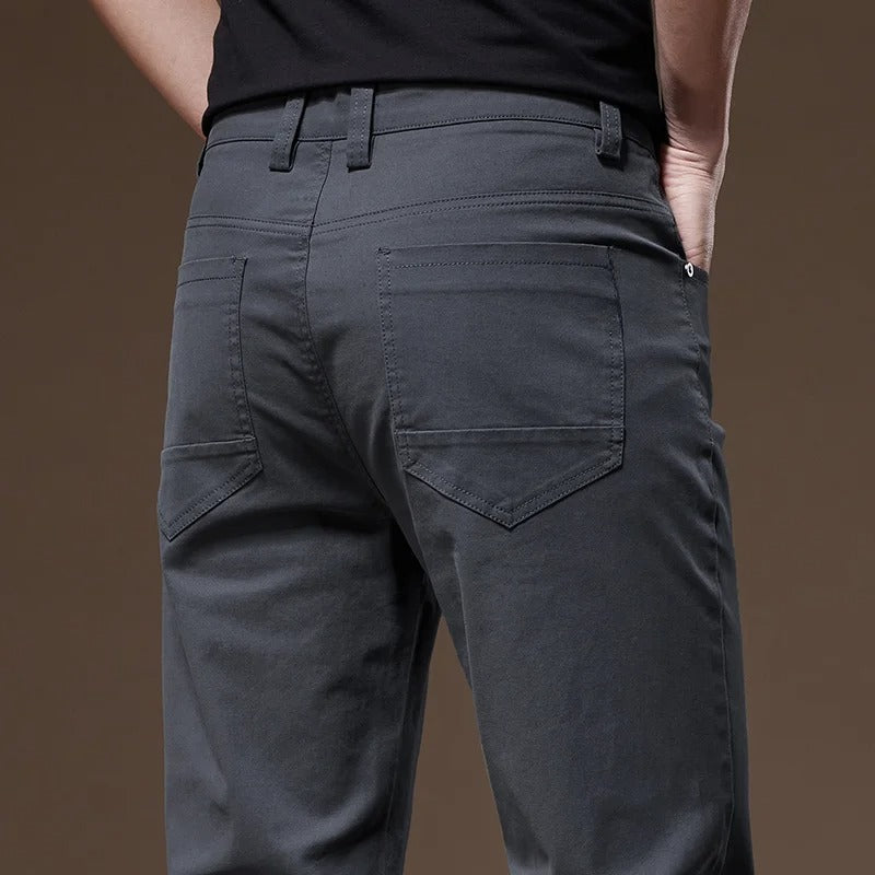 Men Straight-Leg Trousers With Mid-Waist Zipper Fly And Reinforced Stitching