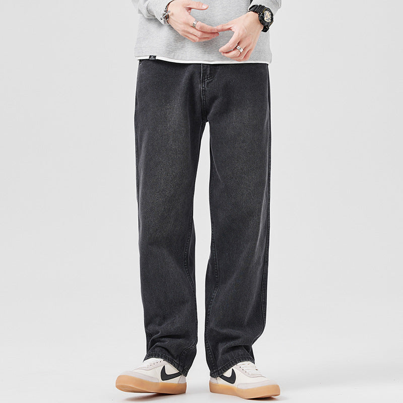 Men Autumn Loose Fit Mid-Waist Denim Jeans With Drawstring Waist