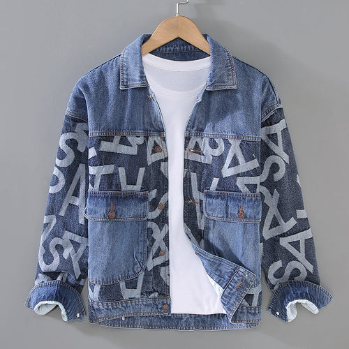 Men Autumn Washed Denim Baggy Jacket With Stitching Details