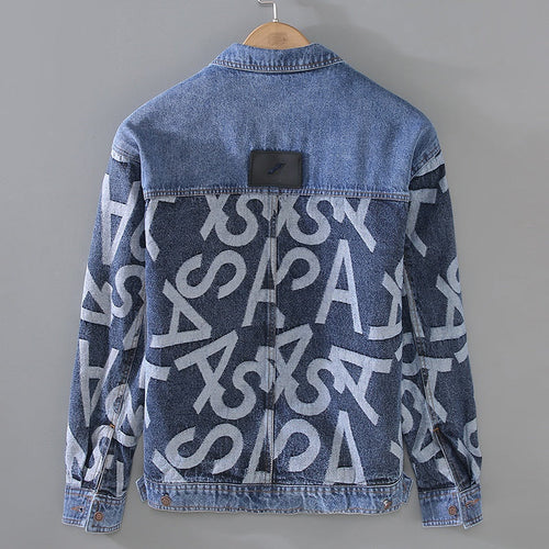 Men Autumn Washed Denim Baggy Jacket With Stitching Details