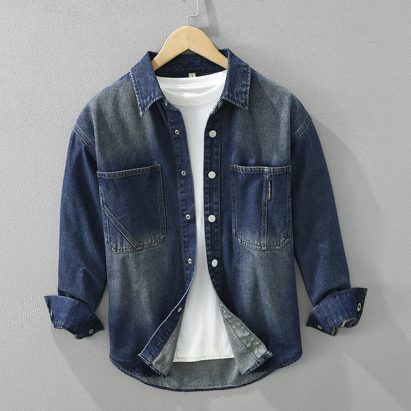 Men Spring Autumn Jacket Loose Fit Solid Color Regular Length