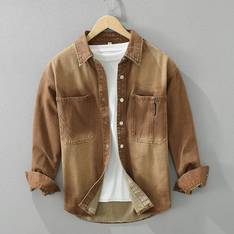 Men Spring Autumn Jacket Loose Fit Solid Color Regular Length
