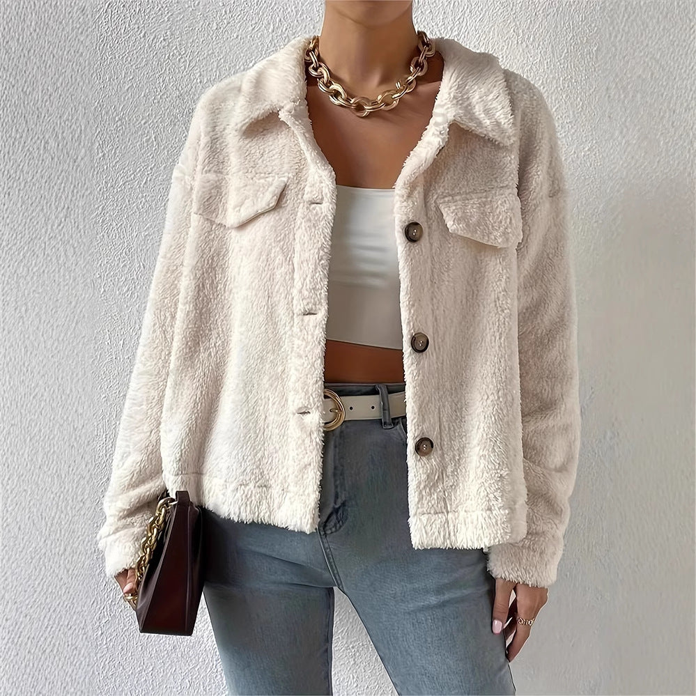 Women’s Autumn Short Single-Breasted Coat With Lapel Collar And Long Sleeves