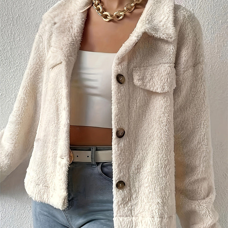 Women’s Autumn Short Single-Breasted Coat With Lapel Collar And Long Sleeves