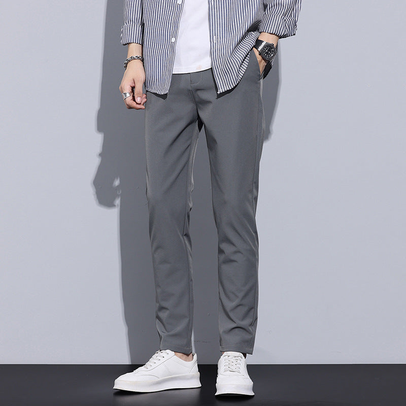 Men’s Full-Length Slim Straight Trousers With Elastic Waistband And Optional Lining