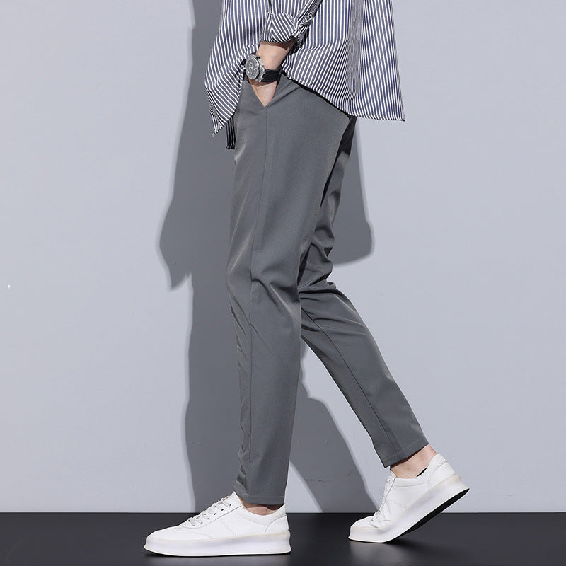 Men’s Full-Length Slim Straight Trousers With Elastic Waistband And Optional Lining