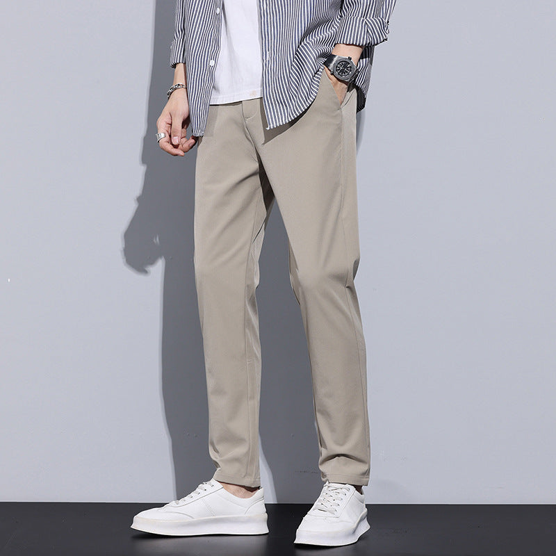 Men’s Full-Length Slim Straight Trousers With Elastic Waistband And Optional Lining