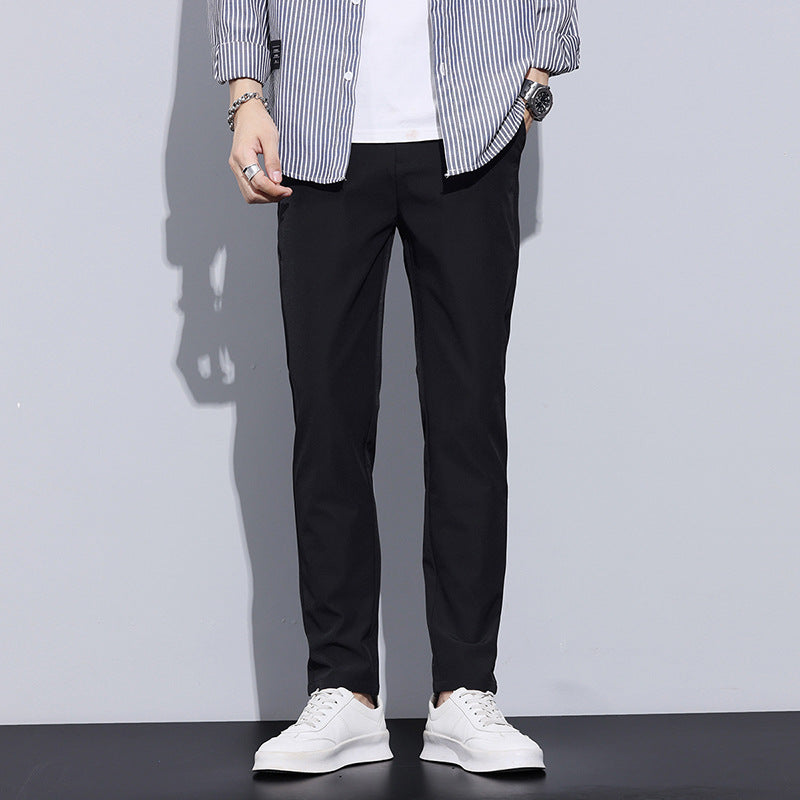 Men’s Full-Length Slim Straight Trousers With Elastic Waistband And Optional Lining